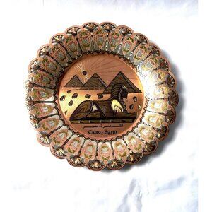 Decorative Copper Wall Plate With Egyptian Sphinx & Pyramid Design 11.5"
